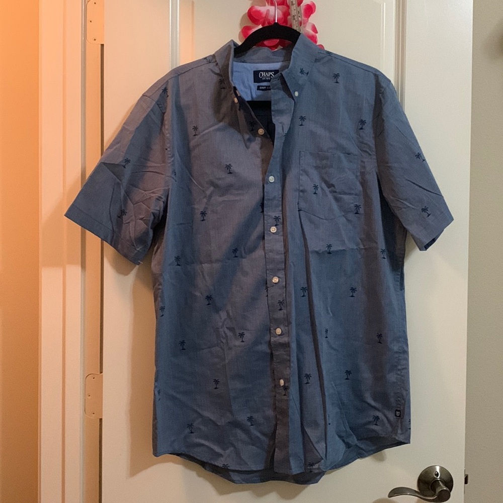 Chaps blue palm tree short sleeve button shirt